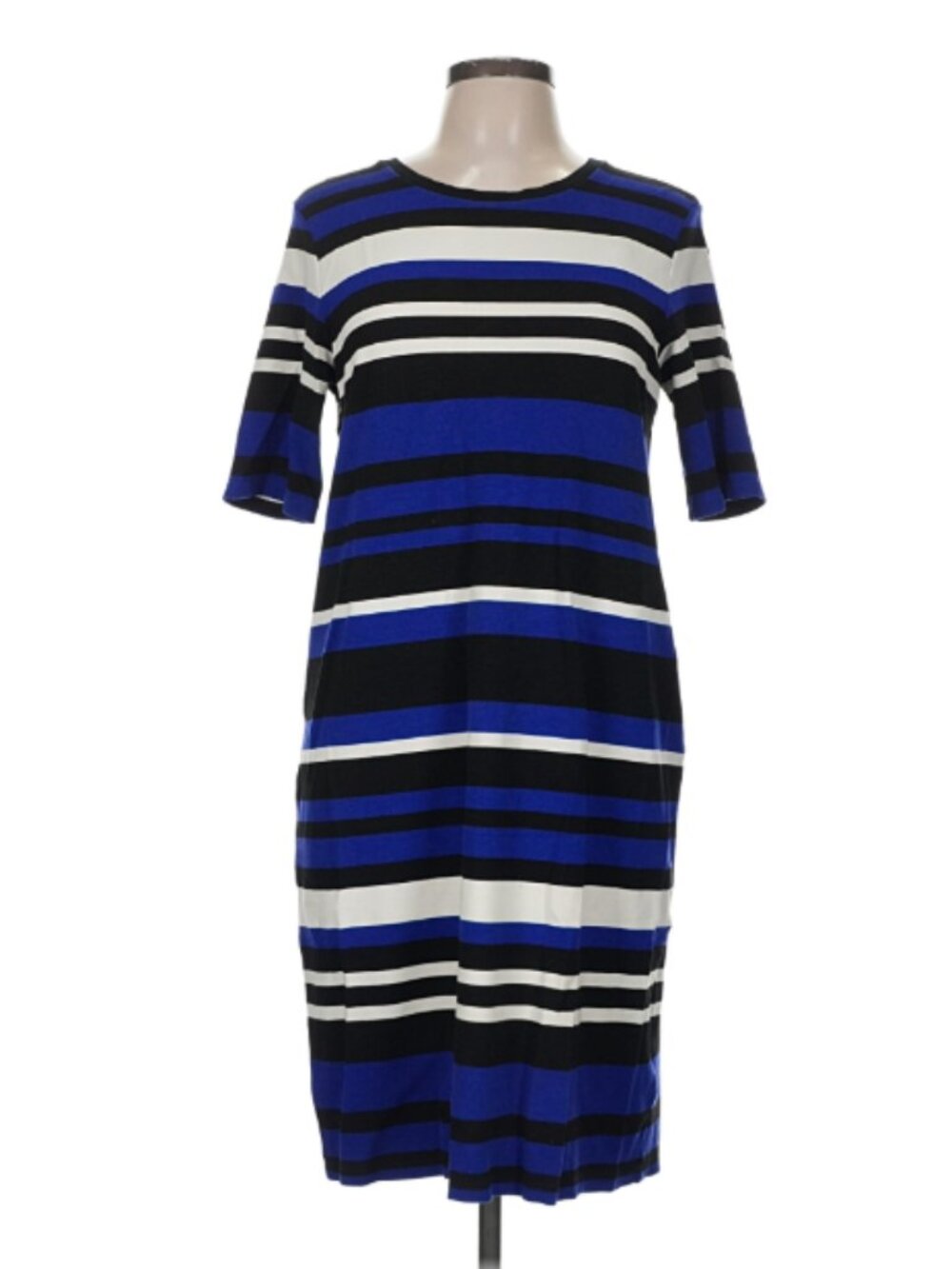 Lauren Ralph Lauren Blue, Black & White Striped Midi T-Shirt Dress